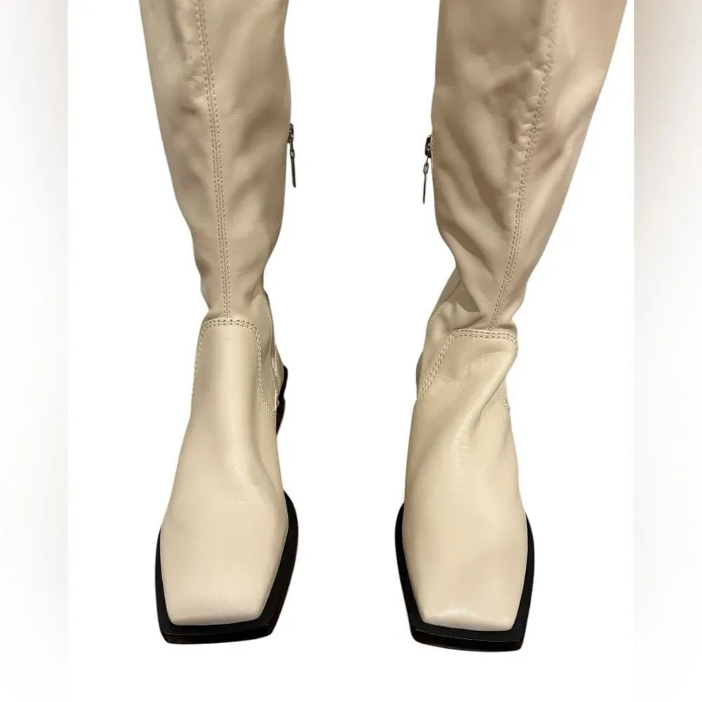 Revolve Schutz GUILY UP LEATHER BOOT in EGGSHELL